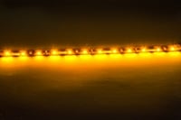 A close up of a row of yellow lights on a black background .